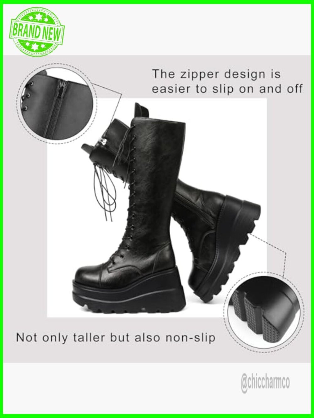 Mid Calf Wedge Platform Combat Boots Chunky Heel Punk Zip - Picture 4 of 7